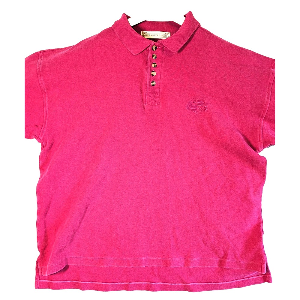 VTG 90s John Ashford Sport Pink Sweatshirt L Polo/Golf Embroidered Crest Preppy